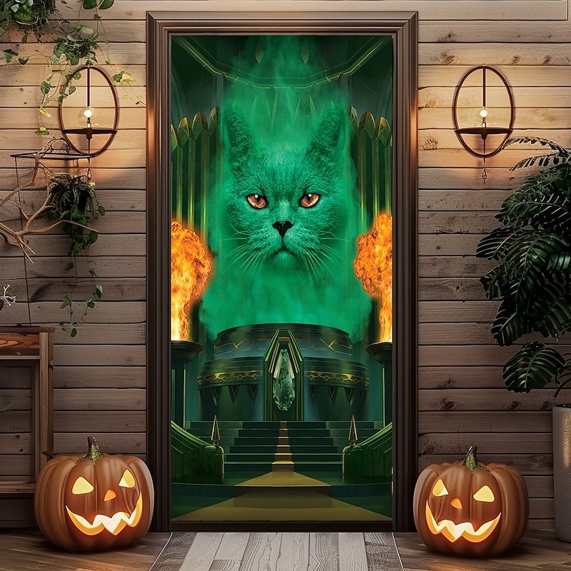 Halloween Door Covers Cat The Great and powerful def by Vincent Hie Door Tapestry Door Curtain Decoration Backdrop Door Banner for Front Door Farmhouse Holiday Party Indoor Outdoor Decor Supplies2