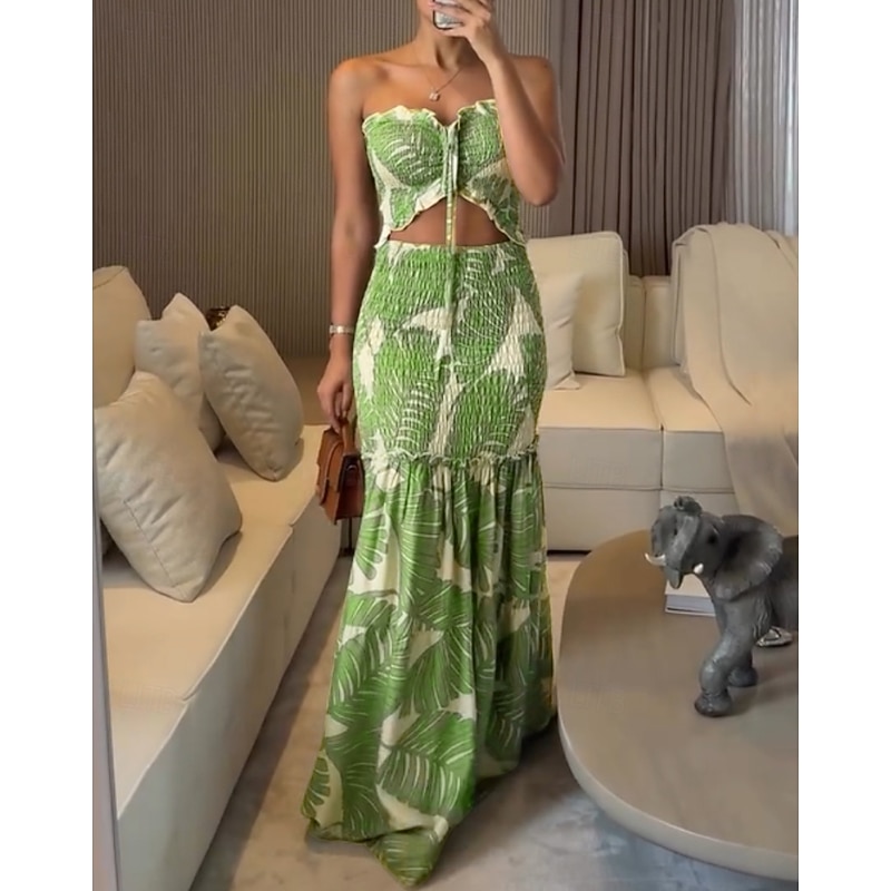 Women's Long Dress Maxi Dress Bodycon Halter Neck Dress Ruched Dress Sexy Dress Beach Summer Dress Regular Fit Leaf Sleeveless Halter Neck Pink Blue Green Summer4