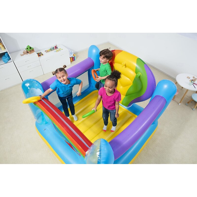 Inflatable Castle Color Bouncy Castles Hot air Balloon Trampoline with Ocean Ball and Electric Pump for Indoor and Outdoor Garden Children s Playground Uptodate4