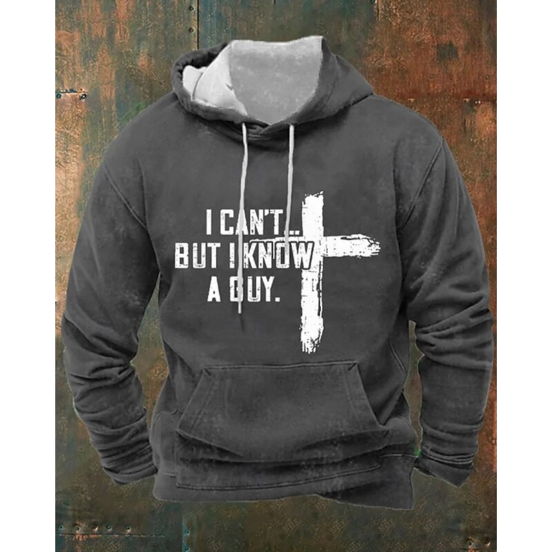 Men's Hoodie Black White Light Grey Dark Gray Hooded Letter Cross Pocket Sports & Outdoor Daily Holiday Polyester Streetwear Basic Casual Spring Fall Clothing Apparel Hoodies Sweatshirts2