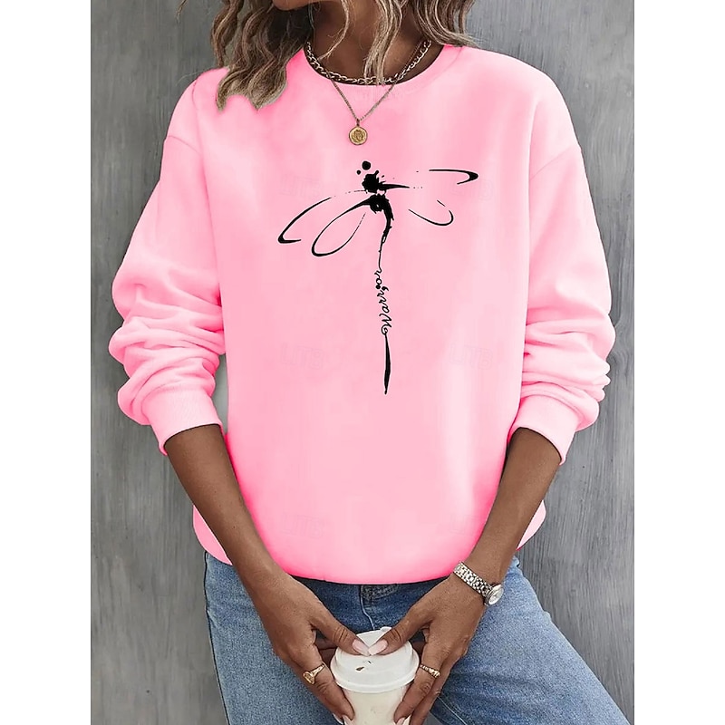 Women's Sweatshirts Graphic Animal Casual Long Sleeve Crew Neck Regular Tops Street Dailywear Casual Print White Pink Blue Green Fall Winter4