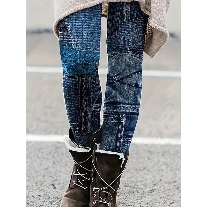 Women's Leggings Vacation Vintage Casual Ankle-Length High Waist Graphic Stretchy Formal Vacation Home Robin's Egg Blue Fall Spring, Fall, Winter, Summer Skinny