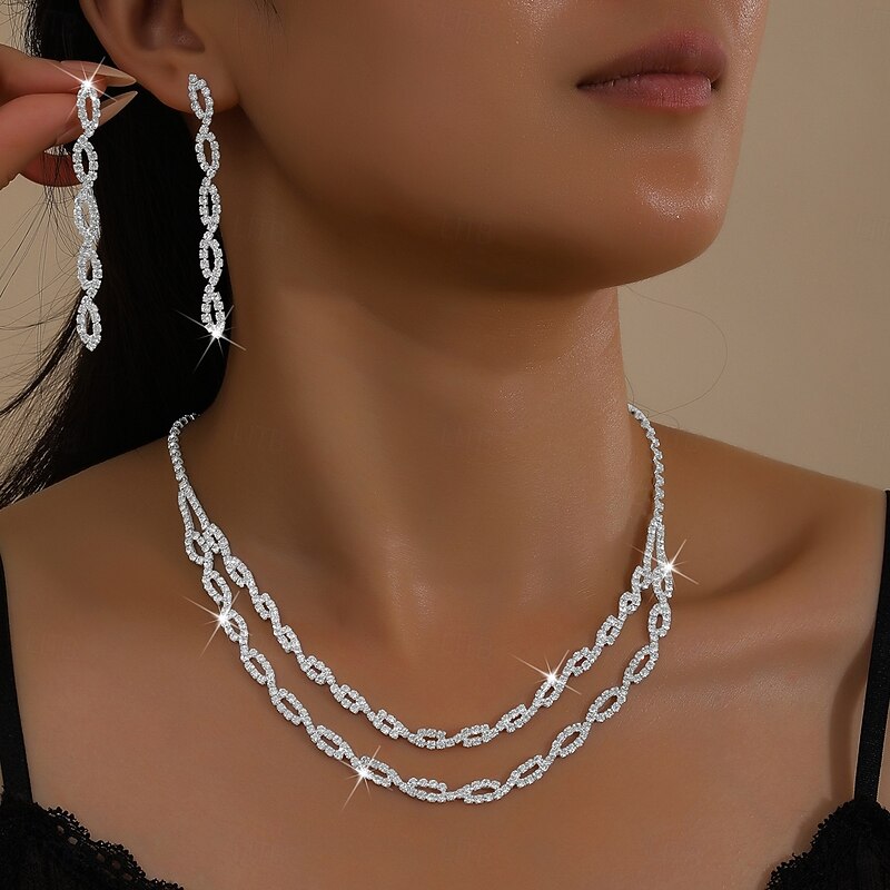 Bridal Jewelry Sets Two-piece Suit Imitation Diamond 1 Necklace Earrings Women's Classic Sweet Lovely Classic Love Precious Jewelry Set For Wedding Gift3