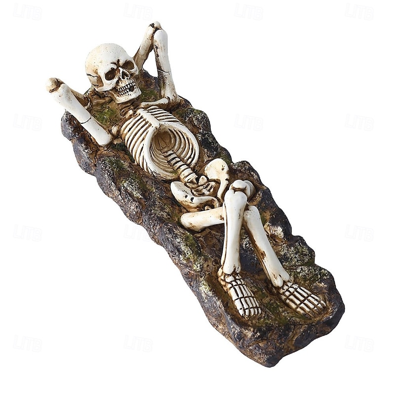 Halloween Resin Figurine Relaxed Skeleton Incense Holder Zen Style Resin Craft Creative Aromatherapy Burner for Tea Table Decor Spooky Halloween Ornament Meditation Display3