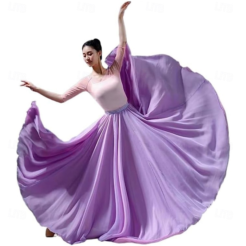 Women's Fairy Lyrical Dance Skirt Double Side Modern Ballet Swing Skirts Dance Dress for Performance Photography