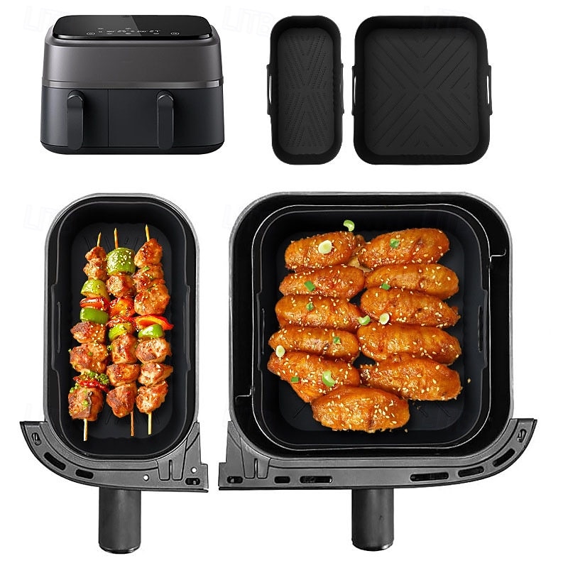 2pcs Air Fryer Reusable Non-Stick Silicone Baking Tray Fits Philips NA350-3000 Size Silicone Tray Models with Non-Stick Surface Suitable for Air Fryers, Ovens, and Microwaves2