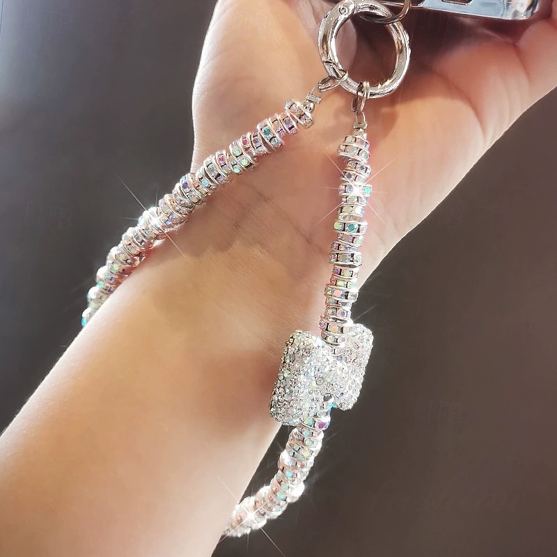 New Fashion Women's Full Diamond Light Luxury Bow Clip Diamond Ring Phone Chain Wrist Hanging Chain Phone Rope Short2
