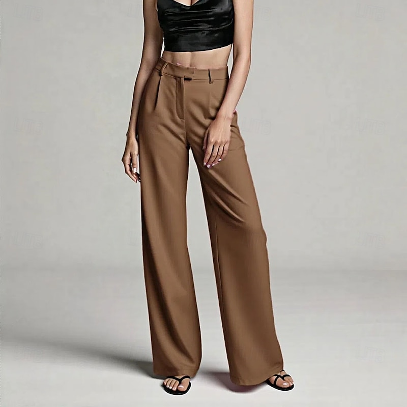 Women's Wide Leg Dress Pants Pants Trousers Fashion Full Length Natural Plain Side Pockets Comfy Breathability Office / Career Business Black White Yellow Pink Spring Fall Regular Fit3