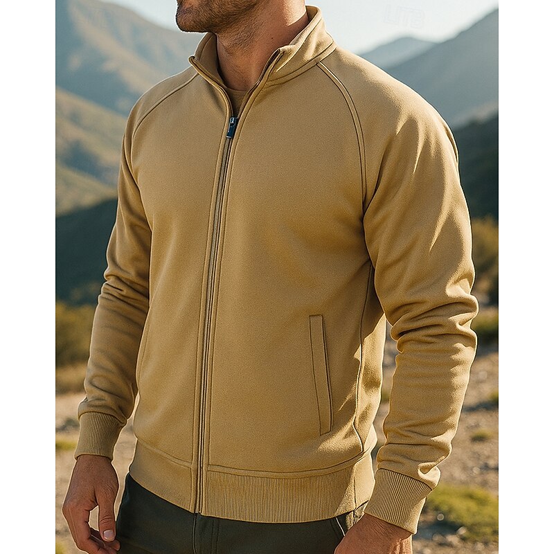 Men's Fleece Jacket Thermal Jacket Winter Outdoor Patchwork Thermal Warm Top Black Green Khaki Grey3