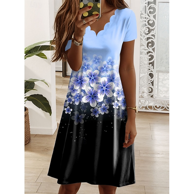 Women's Mini Dress Casual Dress T Shirt Dress Tee Dress Sundress A Line Dress Casual Regular Fit Floral Graphic Short Sleeve V Neck Pink Blue Purple Green Summer Spring3