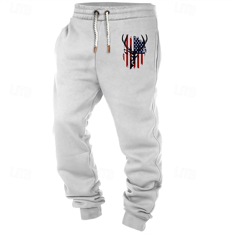 Men's Sweatpants Joggers Trousers Pocket Elastic Waist Drawstring American Flag Deer Comfort Sports Outdoor Daily Fashion Casual White Army Green Micro-elastic2