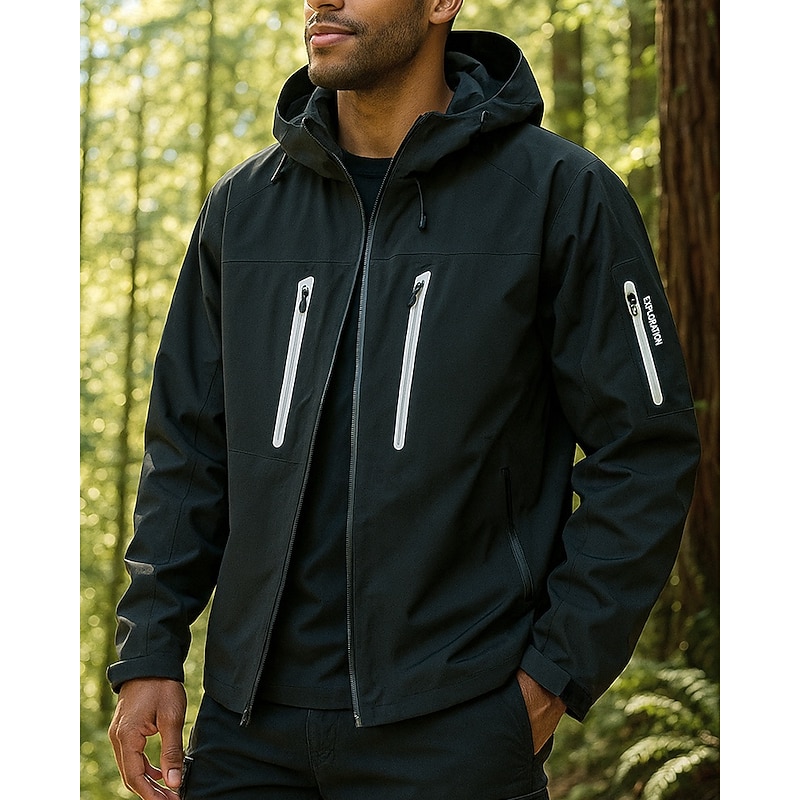 Men's Windbreaker Hiking Jacket rain coat Outdoor Waterproof Windproof Lightweight Hiking Outfits Hiking Clothes Spring Autumn / Fall Top Camping / Hiking / Caving Running Black White Dark Purple