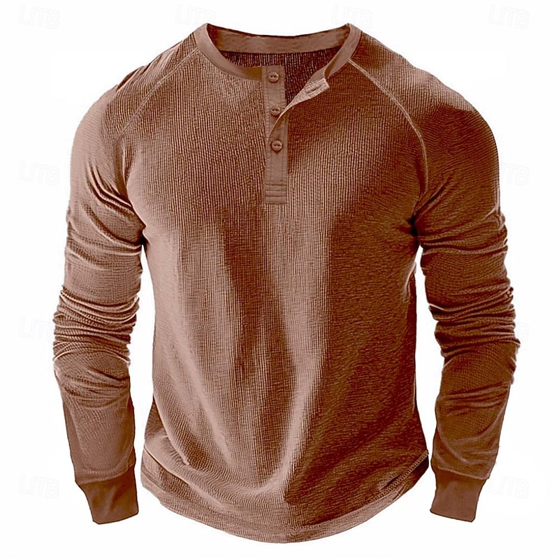 Men's Waffle Henley Shirt Tee Long Sleeve Solid Color Plain Textured Fashion Designer Casual Raglan Sleeves Henley Outdoor Casual Daily Summer Fall Winter Black Light Blue Dark Red Henley T-Shirt4