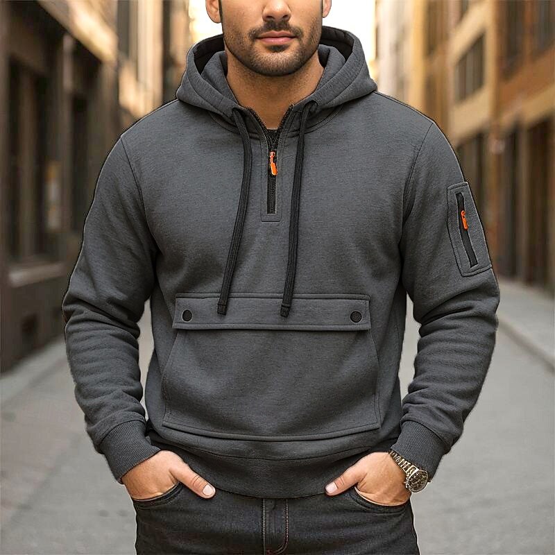 Men's Hoodie Quarter Zip Hoodie Fleece Hoodie Tactical Hoodie Black Navy Blue Khaki Light Grey Dark Gray Hooded Plain Pocket Sports & Outdoor Casual Daily Streetwear Cool Sportswear Spring &  Fall3
