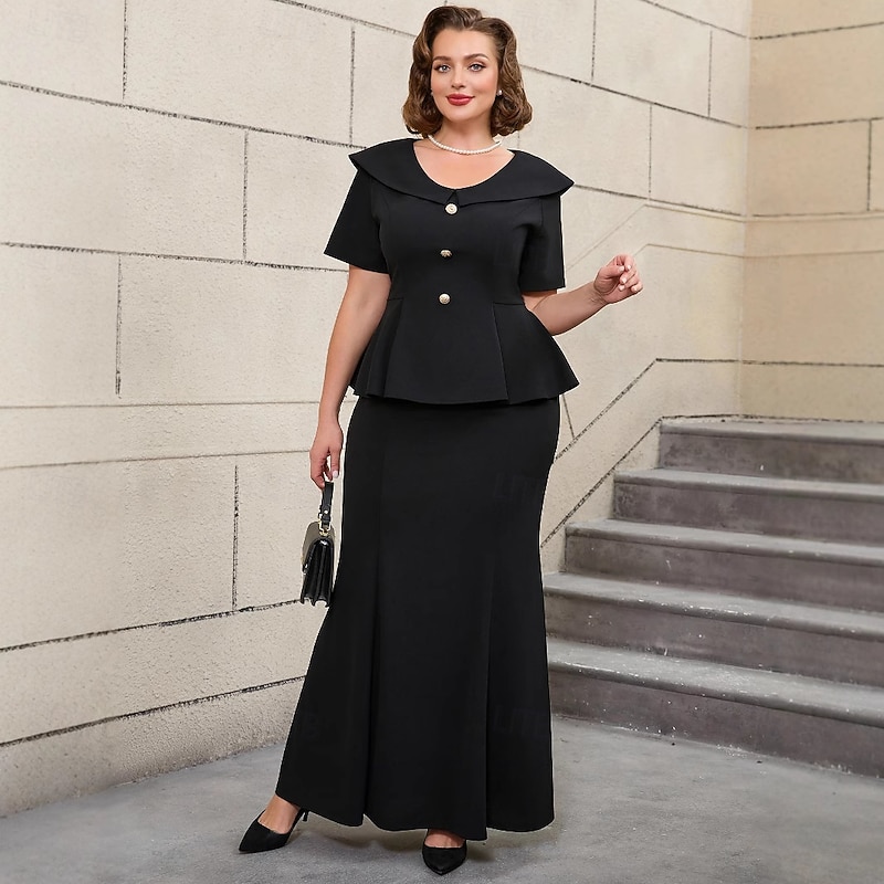 Retro Vintage 1950s 1960s Mermaid Skirt Two Pieces Set Peplum Top Plus Size Fit and Flare Fancy Dress Women's Formal Office / Career Party & Evening Adults' Top Skirt Fall Spring & Summer4