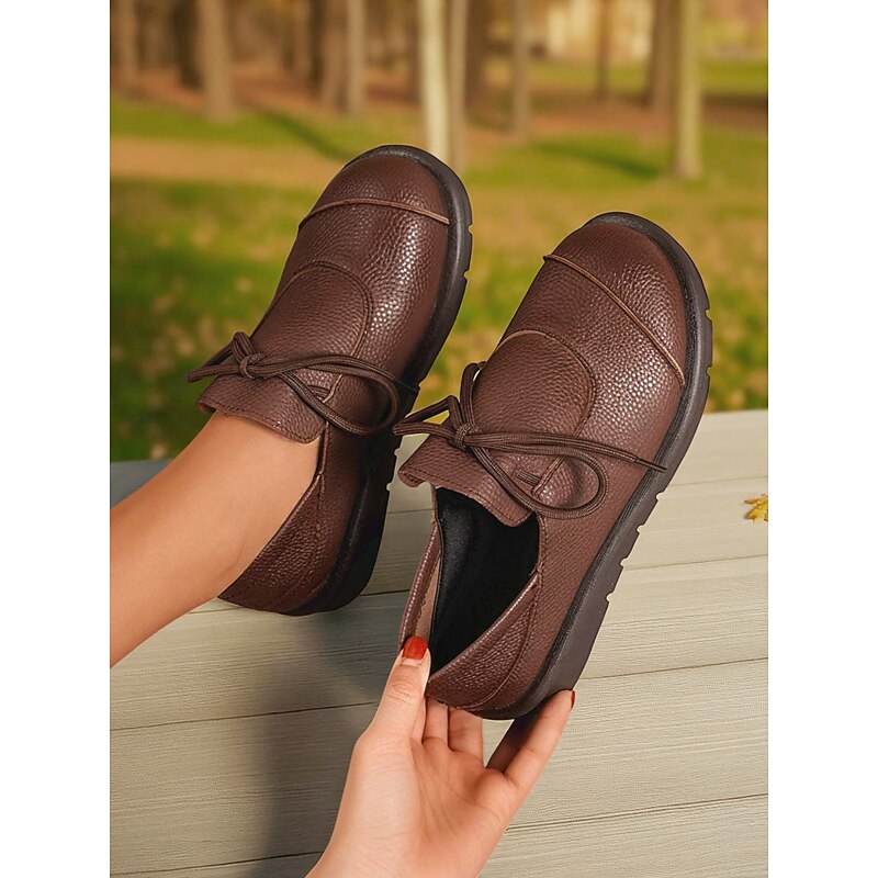 Women's Dark Brown Casual Lace-Up Shoes, Soft and Comfortable Flat Shoes, Ideal for Daily Walks, Casual Outings and Travel3
