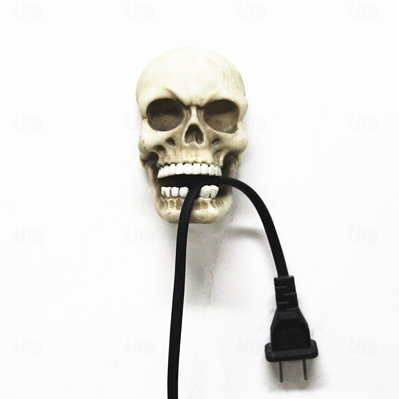 Halloween Skull Sculpture Storage Hook Skull Cable Organizer Creative Key Holder Gothic Multi Purpose Wire Hanger Stubborn Teeth Design Spooky Home Office Decor Unique Wall Mount4