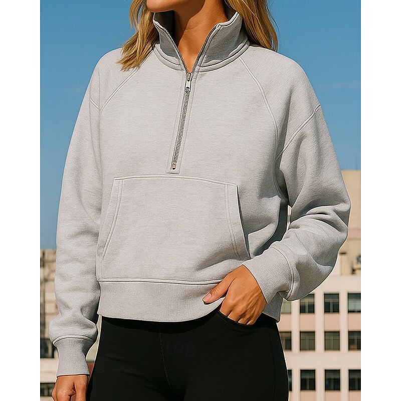 Women's Running Top Sports Sweatshirt Quarter Zipper Long Sleeve Top Athleisure Solid Colored Sun Protection Windproof Outdoor Running Yoga Sportswear Activewear Grey2