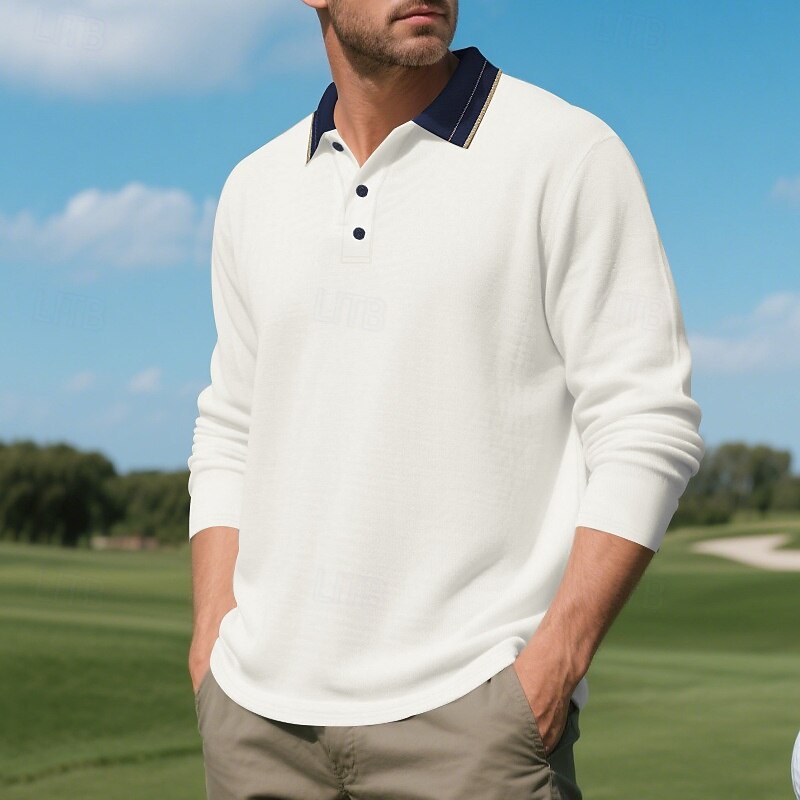 Men's Golf Shirt Golf Polos Shirts Work Casual Lapel Long Sleeve Basic Modern Color Block Buttons Spring Fall Regular Fit Depression Green Black White Brown Khaki Army Green Golf Shirt2