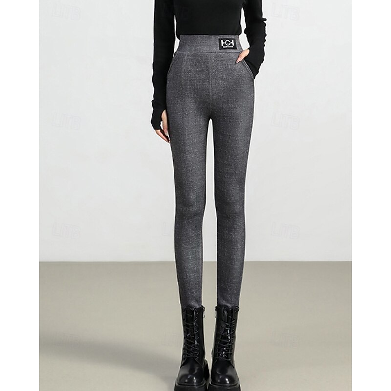 Women's Slacks Leggings Jeggings Streetwear Casual Full Length Natural Plain Pocket Elastic Waist Soft Daily Wear Weekend Grey Blue Fall Regular Fit