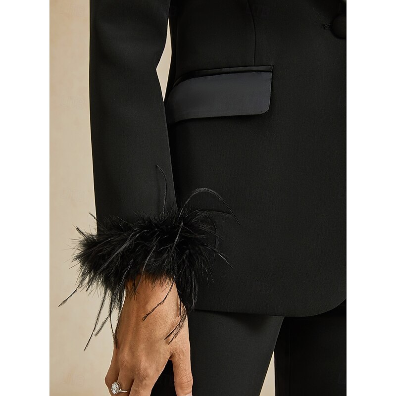 Women's 2 Pieces Suits Formal Wedding Guest Satin Stretch Satin Elegant Vintage Simple Long Sleeve Ankle Length Peak Lapel Single Breasted3