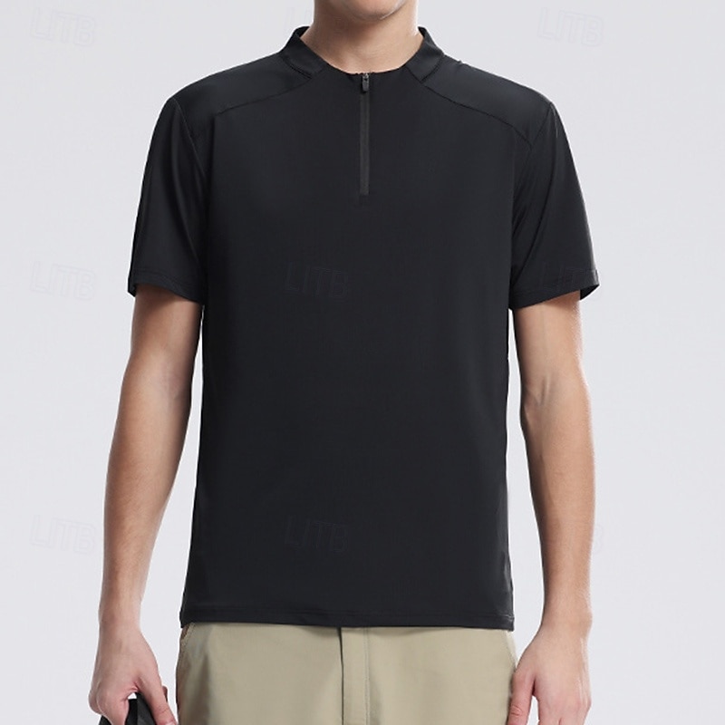 Men's Quarter Zip Sweatshirt Sport Tee Shirt Short Sleeve Crew Neck Top Outdoor Quick Dry Lightweight Sweat wicking Breathable Polyester Dark Grey Black Green Tennis Golf Running