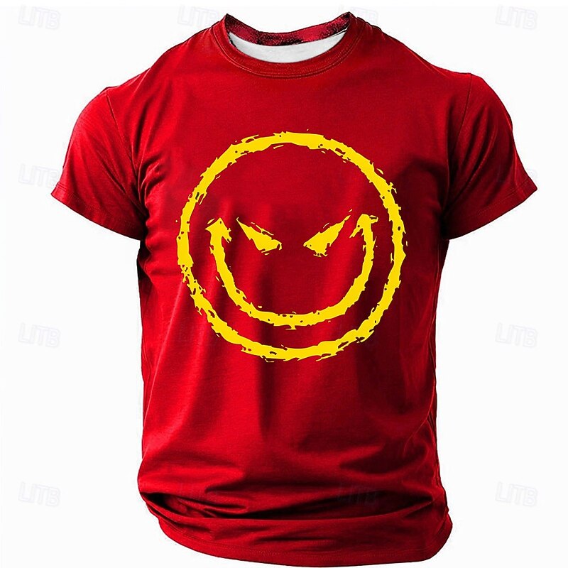 Men's Short Sleeve Red T-Shirt with Evil Smiley Face Graphic - Casual Lifestyle Apparel4