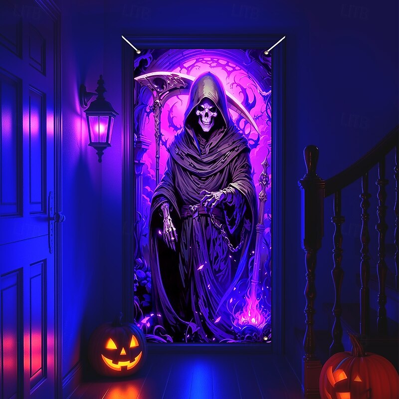 Halloween Blacklight Door Covers Door Tapestry Door Curtain Decoration Backdrop Door Banner for Front Door Farmhouse Holiday Party Indoor Outdoor Decor Supplies2