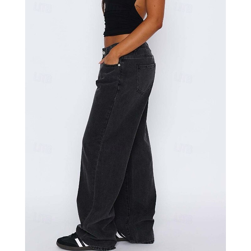 Women's Jeans Slacks Straight Fashion Streetwear Full Length Natural Plain Pocket Comfortable Outdoor Holiday Light Sky Blue Grey Navy Black Fall Regular Fit2