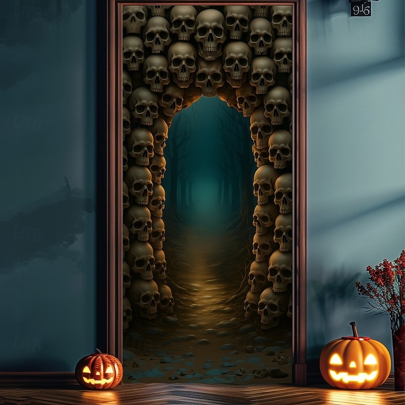 Halloween Door Cover – Spooky Dungeon Tunnel Entrance, Haunted House Entrance Banner, Scary Outdoor 2025 Halloween Decoration for Bedroom, Living Room, Bathroom