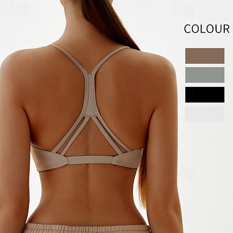 Women's Strappy Sports Bras Underwear Low Support Breathable Wireless Padded Solid / Plain Color Sport Activewear Black Green Gym Fitness Yoga2