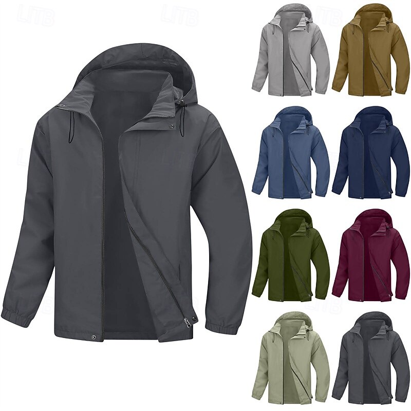 Men's Outdoor Jacket Casual Jacket Vacation Daily Waterproof Windproof Pocket Fall Winter Plain Fashion Classic Hooded Regular Light Green Wine Navy Blue Blue Khaki Jacket
