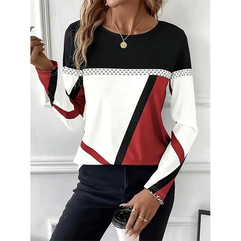 Easter Women's T shirt Long Sleeve Crew Neck Long Sleeve Tunic Graphic Plaid Vintage Stylish Classic Round Neck Regular Tops Daily Print Black Red Blue Purple Brown Fall Prefall