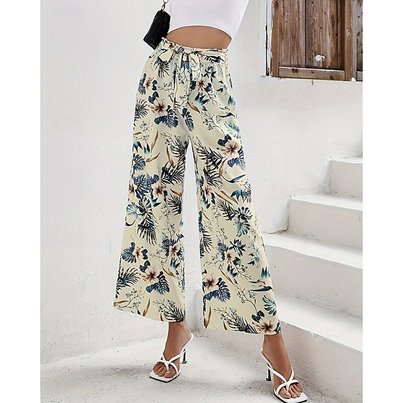 Women's Wide Leg Cropped Pants Palazzo Pants Fashion Streetwear Ankle-Length High Waist Plants Elastic Waist Breathability Comfortable Street Daily Wear Going out Light Yellow Summer Spring Regular3
