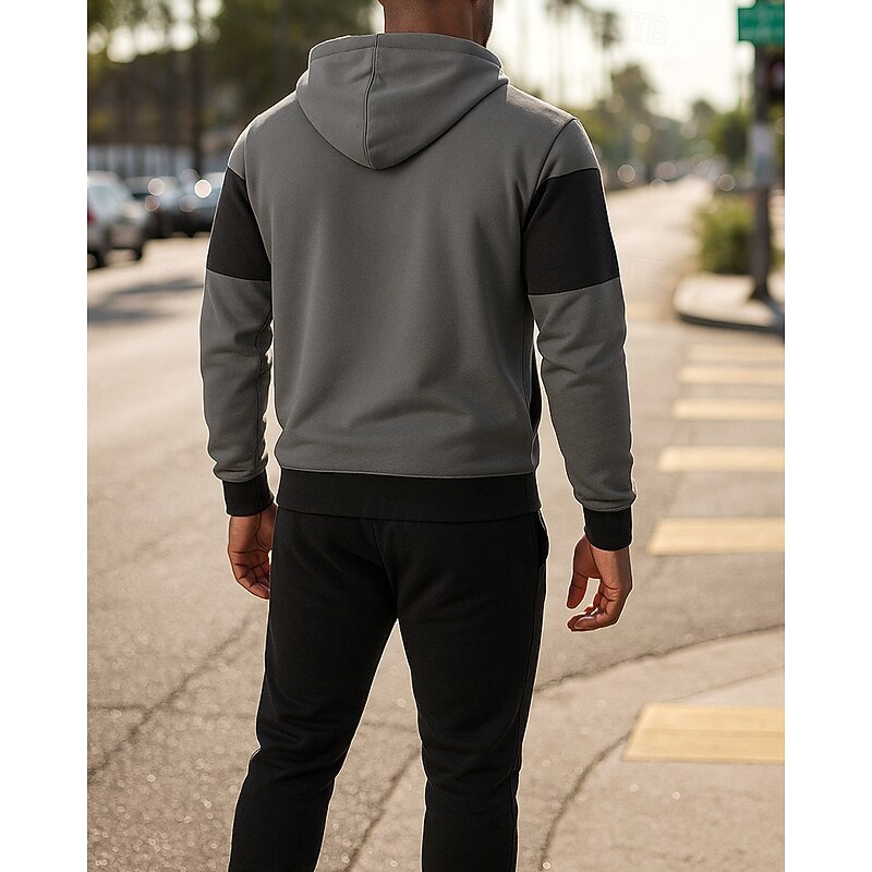 Men's Tracksuit Sweatpants Hooded Jacket Drawstring Hooded Color Block Clothing Suit Fall & Winter White Red Gym Training Running Windproof Long Sleeve Sport Activewear Micro-elastic Regular Fit2