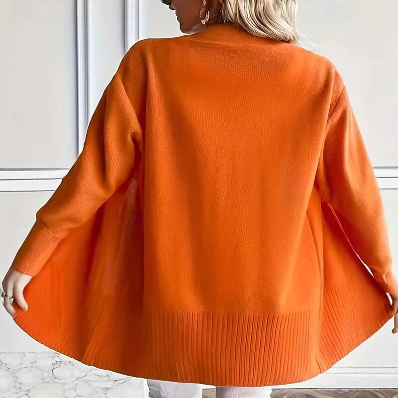 Women's Winter Coat Comfortable Breathable Pocket Fashion Daily Plain Outdoor Casual Daily Open Front Regular Collarless Regular Fit Long Sleeve Outerwear Orange Spring Fall3
