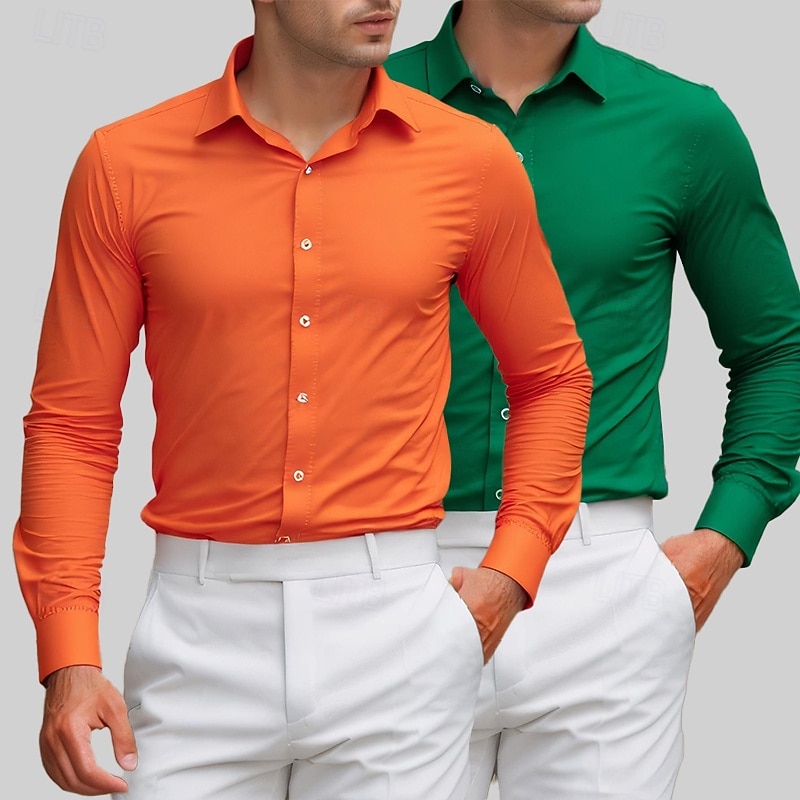 Men's Shirt Dress Shirt Tuxedo Shirts Solid / Plain Color Office & Career Daily Wear Pink+Orange Green+orange Pink+Green Long Sleeve Shirt Collar All Seasons Clothing Apparel Basic3