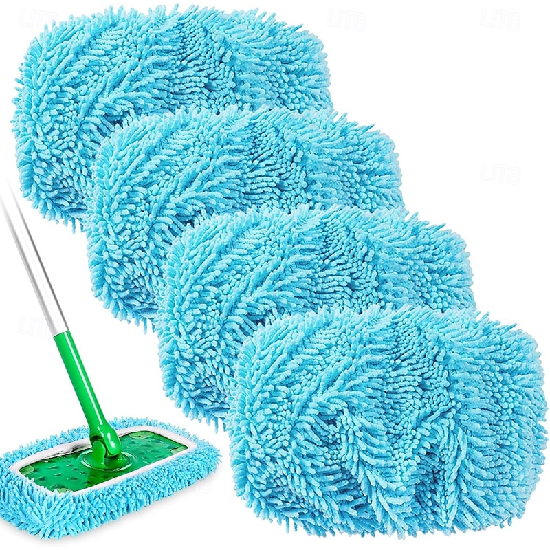 Reusable Microfiber Mop Pads Set 12 Inch Washable Floor Mop Refills for Wet & Dry Cleaning, Compatible with Most Flat Mops, Reusable Mop Heads for Hardwood, Tile, Laminate Floors