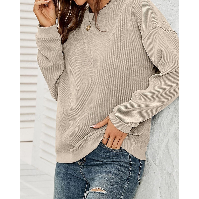 Women's Pullover Sweatshirt Sweatshirts Plain Casual Long Sleeve Crew Neck Regular Tops Street Holiday Going out Pink Green Beige Fall4