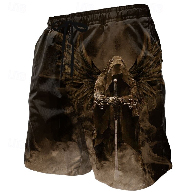 Men's Grim Reaper Angel Death Swim Trunks Swim Shorts Board Shorts Mid Waist Dark Gothic Style Holiday Streetwear Side Pockets Mesh Lining Elastic Drawstring Waist Designer Clothing Apparel4