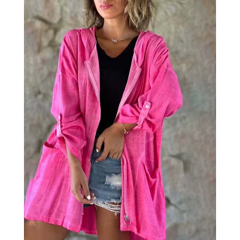 Women's Blouse Plain Modern Casual Long Sleeve Hooded Regular Tops Daily Holiday Going out Zipper Pocket Rose Pink Gray Fall2