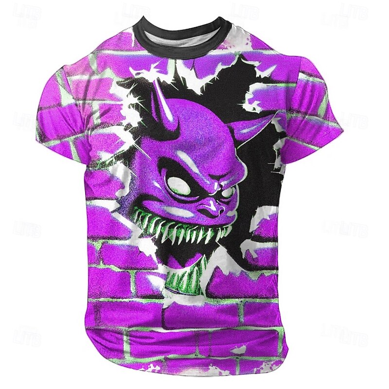 Halloween Men's 3D Devil T Shirt Short Sleeve T shirt 3D Print Crew Neck Shirt Exaggerated Designer Horror Party Street Casual Green 1# Purple Orange Summer Spring All Seasons Clothing Apparel S M L4