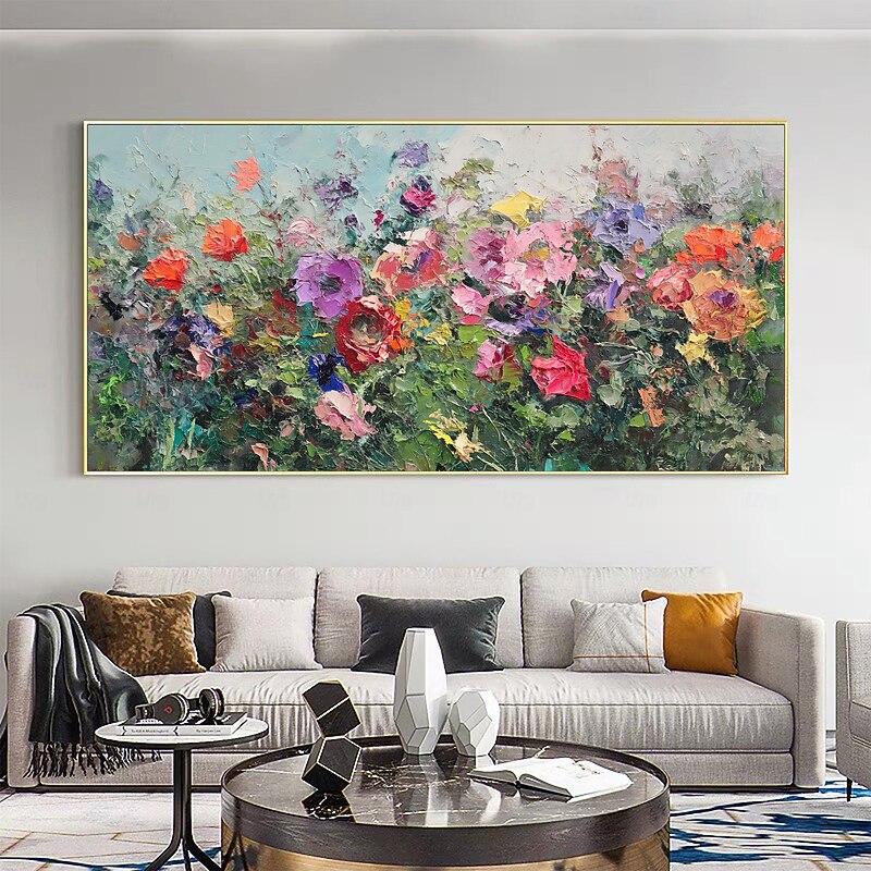 Handmade Oil Painting Canvas Wall Art Decoration Abstract Colorful Flower Painting Floral Landscape Painting for Home Decor Rolled Frameless Unstretched Painting