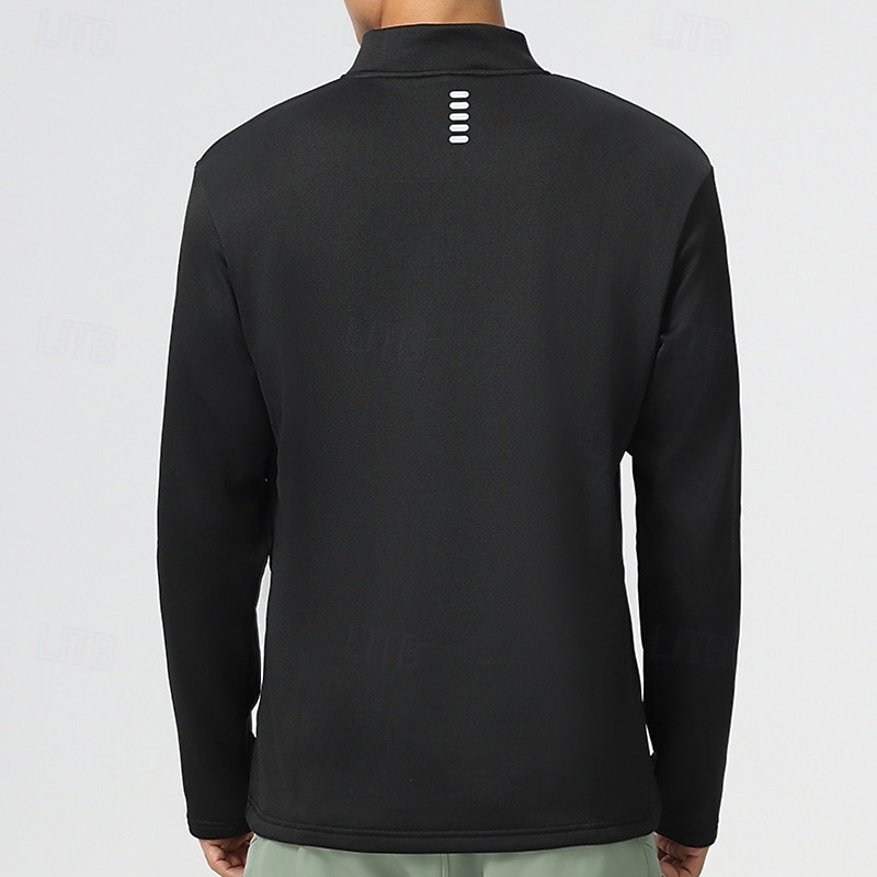 Men's Fleece Sweatshirt Quarter Zip Sweatshirt Long Sleeve Stand Collar Top Outdoor Thermal Warm Winter Polyester Black Fishing Tennis Running3
