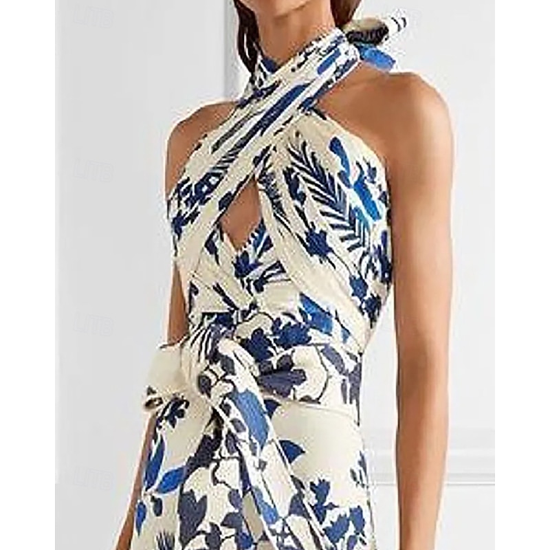 Women's Long Dress Maxi Dress Floral Dress Halter Neck Dress Print Dress Fashion Modern Outdoor Vacation Holiday Regular Fit Flower Sleeveless Halter Neck Blue Summer4