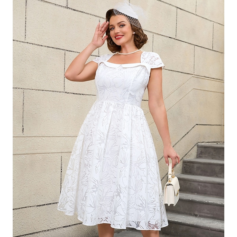 Retro Vintage 1950s Rockabilly Midi A Line Dress Flare Dress Plus Size Floral A-Line Fancy Dress Women's Vacation Homecoming Party & Evening Adults' Dress Spring & Summer