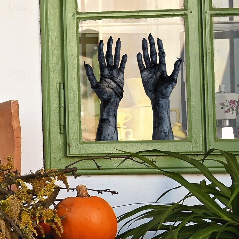 Halloween Horror Arm Window Decal Wall Sticker, UV Resistant Static Cling Glass Sticker, Non-Adhesive Removable Home and Party Decoration, Scary Creepy Arm Design for Windows, Doors, Mirrors, Hallowee2