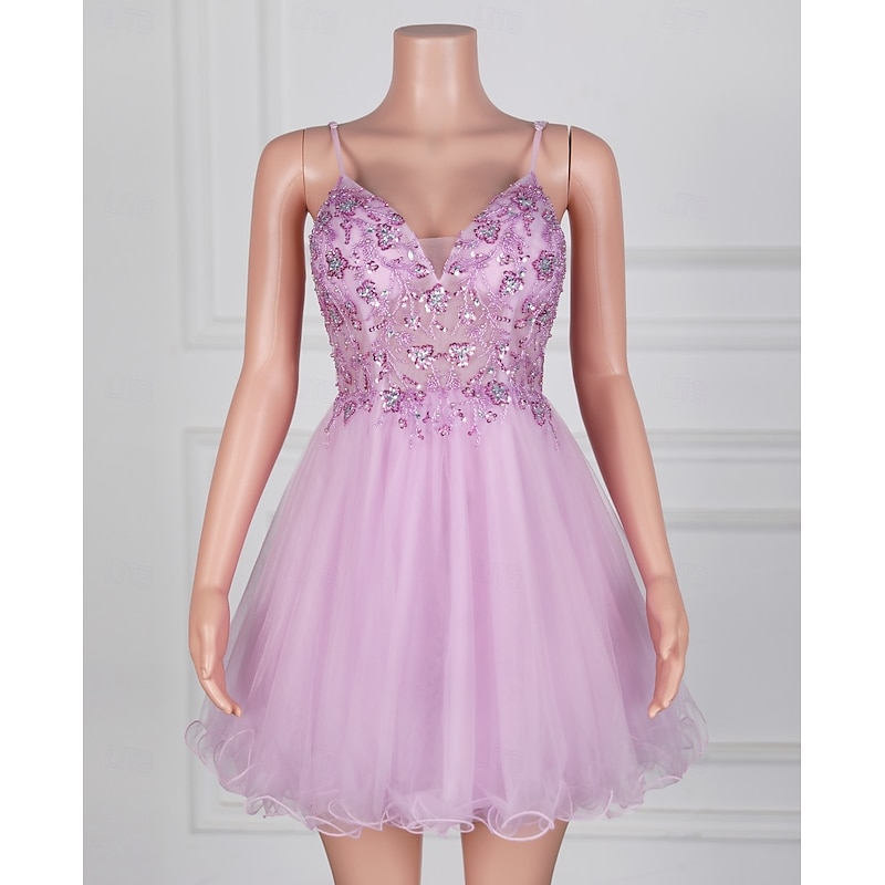 Mermaid / Trumpet Homecoming Dresses Elegant Dress Homecoming Cocktail Party Short / Mini Sleeveless V Neck Tulle with Beading3