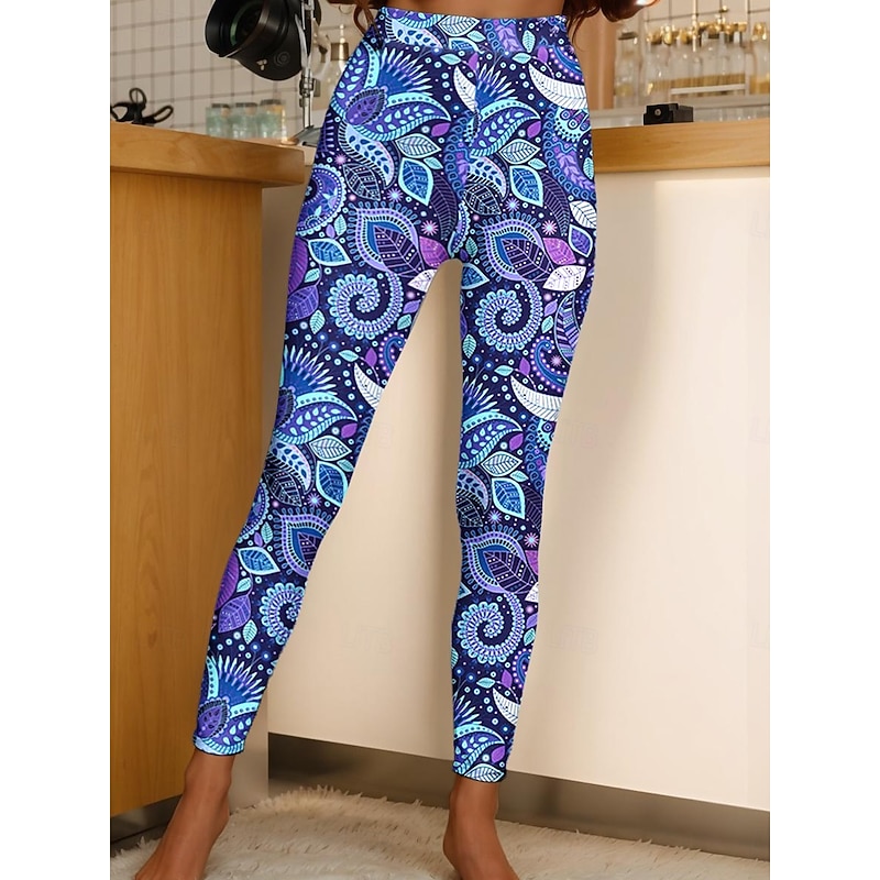 Women's Leggings Vacation Vintage Fashion Ankle-Length High Waist Graphic Paisley Abstract Printing Soft Breathable High Elasticity Outdoor Daily Lake blue Forest Green Dark Pink Spring Fall Winter