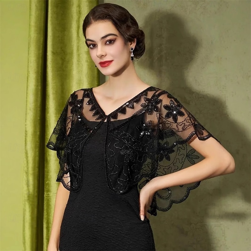 Women's Wrap Elegant Sun Protection Short Sleeve Lace Wedding Wraps With Sequin For Wedding Summer